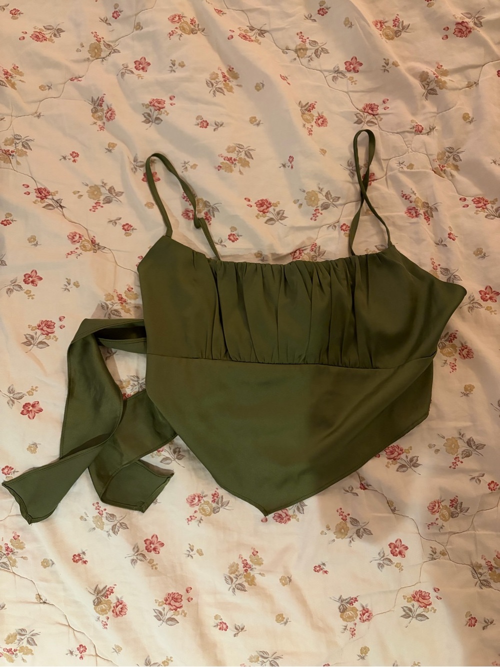 Garage Olive Green Satin Tie-Back Tank